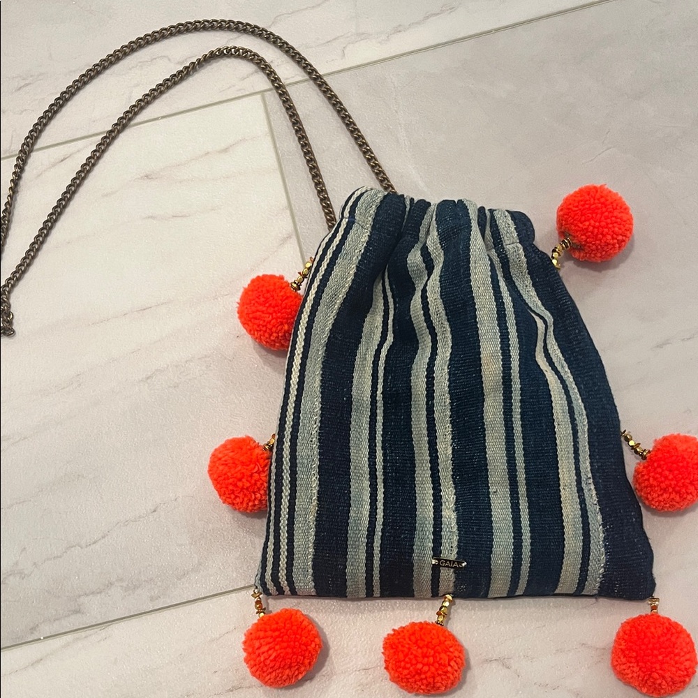 Gaia Striped Drawstring Bag with Orange Accents